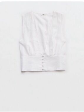 aerie White V-Neck Button-Front Sleeveless Top
